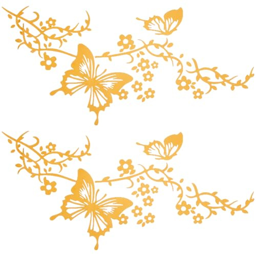 GORGECRAFT 2 Blatt Schmetterlings Blumenranken Hawaii Autoaufkleber Set Für Frauen Auto Rückspiegel Aufkleber PET Aufkleber Wasserdicht Reflektierender Stoßstangenaufkleber Für Auto LKW SUV Wandkunst
