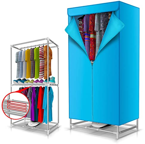 Stendibiancheria elettrico con asciugabiancheria ad aria calda, asciugatura rapida con ventola ad aria calda (acciaio inossidabile blu 900 W)