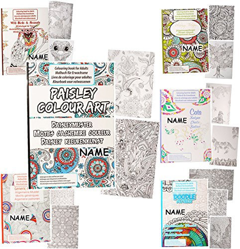 alles-meine.de GmbH 5 Stück A4 - großes Malbücher - Colour Therapy - bunter Muster & Formen Mix - incl. Name - je 48 Seiten - Anti Streß - für Erwachsene & Kinder - Tattoo ..