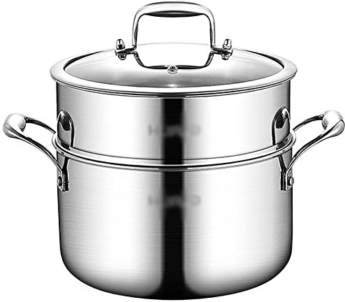 Pentola per Cottura a Vapore/pentola per zuppa per Uso Domestico Gas 304 Acciaio Inossidabile Addensato Grande capacità Fornello a induzione Generale Piccola vaporiera, 22 cm