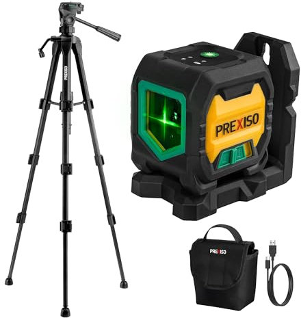 PREXISO Laser Level with Tripod, 20 m Rechargeable Green Cross Line Laser Self-Leveling, Bright Green-Beam Horizontal and Vertical Line Leveler Tool for Hanging Pictures, Construction