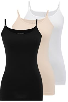 WESTMARK LONDON Top Spaghetti Debardeur Femme en Coton, Paquet de 3, Débardeur à Bretelles Ajustables, Confortable et Pratique, XL, 3 Pack, Blanc, Beige, Noir