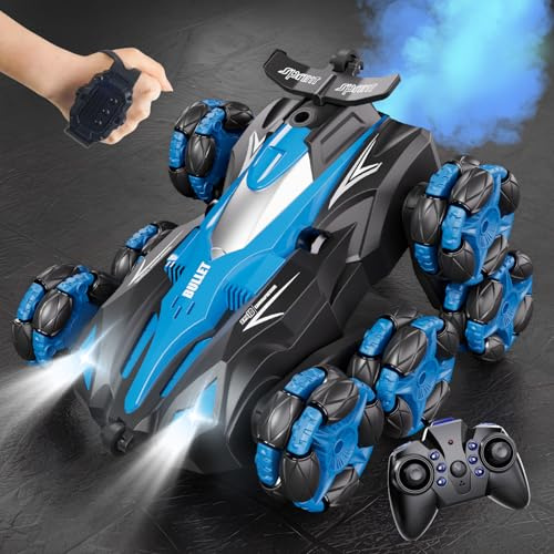 Ferngesteuertes Auto ab 6 Jahre, 1:16 Auto mit Fernbedienung ab 8 Jahre, 2,4 GHz 8 Räder RC Stunt Car mit Handsteuerung, Sprühnebel-LED-Musik, Spielzeug ab 7 8 9 Jahre Junge
