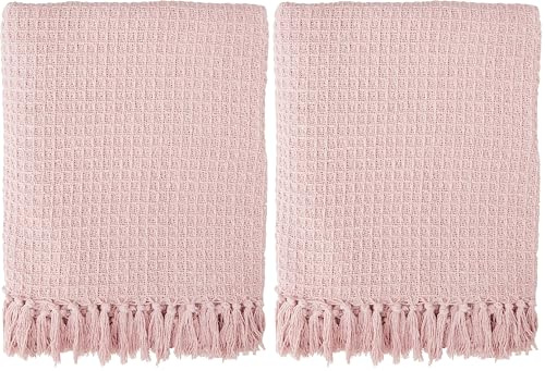 Emma Barclay Manta Honeycomb de algodón Reciclado Lisa con Textura gofrada para sillón y sofá en Rosa Rubor, 50 x 60 (127 x 152 cm) (Paquete de 2)