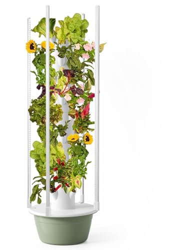 PPLDABNK Hydroponics Tower Indoor Growing Kit, 9 Tiers 36 Holes Self-Watering Outdoor Vertical Garden Planter Tower with Grow Lamp, Indoor Smart Garden Kit Gift for Gardening Lover,9 Layers,Green