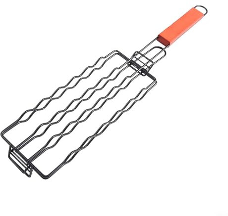 Hot Dogs Grilling Basket, Folding Portable Stainless Steel - Sausage Rack BBQ Grill Basket - Grill Mesh Clip Holder, Outdoor Grilling Tools