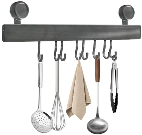 XHYASD Hakenleiste Küche Ohne Bohren 40 cm Saugnapf 8 Haken 20 kg