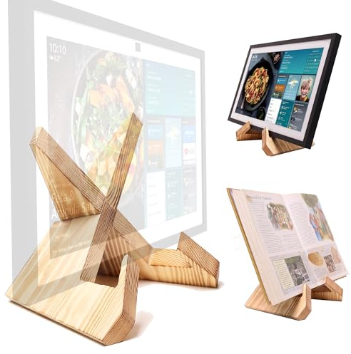HOOKMEMO Tabletständer aus Massivholz, kompatibel mit Echo Show 15/21, horizontales und vertikales Anzeigen, Kochbuchständer.