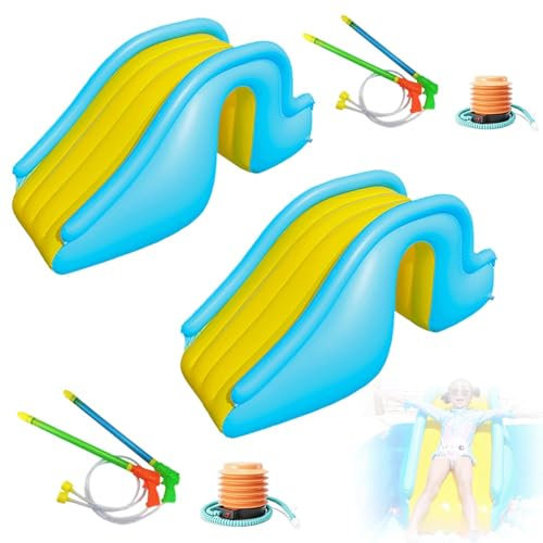 GDAONUDK Toboggan Gonflable pour Piscine, 2 PièCes, avec Pompe à 2 Pieds Et 4 Pistolets à Eau, Jouet Aquatique Amusant pour Piscines Domestiques Et Petits Parcs Aquatiques
