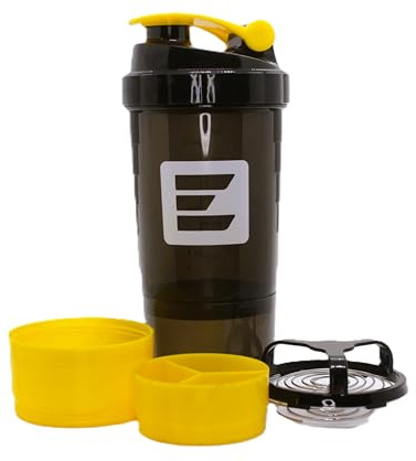 Generisch Eiweiß Shaker gelb mit Fächer Protein Shaker Flasche mit Mixer & Aufbewahrung – Auslaufsichere Trinkflasche für Protein Shakes – Tragbarer Shaker für Fitness & Sport – BPA-frei – 500ml