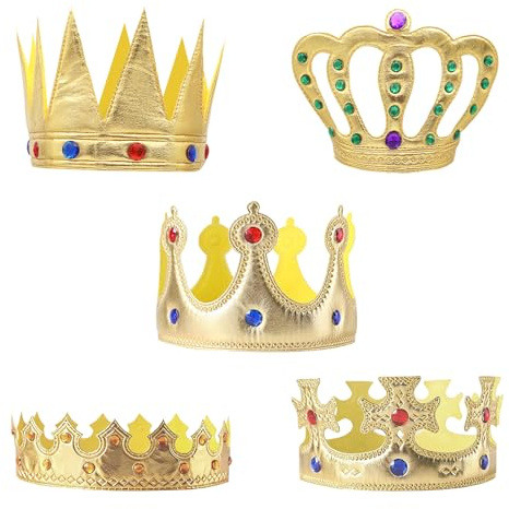 HENGBIRD Lot de 5 couronnes d'anniversaire pour garçon - Couronne pour enfants - Pour adultes - Accessoire de costume - Doré