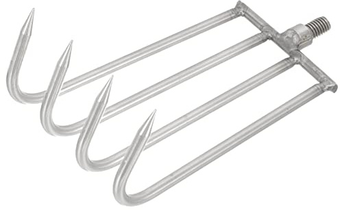 AKOOSY Râteau à 4 Dents en Acier Inoxydable pour Désherbage D’étang, Outil De Jardinage Portable pour Pêche Et Entretien Aquatique, Compatible Tige Filetée 8 Mm, Léger Et Robuste