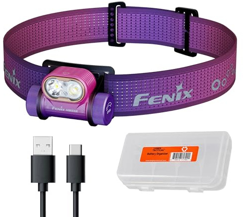 Fenix HM55R Wiederaufladbare Stirnlampe, 1200 Lumen Strahler Flutlicht & Rotlicht, Leicht, Lange Laufzeit, USB Aufladung, Wasserdicht für Camping, Wandern, Laufen mit Lumentac Organizer (Nebular)