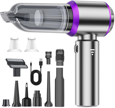Bizcasa Handstaubsauger Akku Kabellos,22000Pa 3-Gang Mini Autostaubsauger mit Bürstenloser Motor,4-in-1 Elektrische Staubgebläse Druckluftspray für Auto,Büro Genutzt,Haus,Tierhaare,6000mAh (Lila)