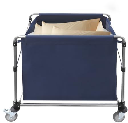 Carro de lavandería comercial 90 x 60 x 88 cm, acero inoxidable, 100 kg, con ruedas de freno de estacionamiento de 360°, llave inglesa, carro de lavandería plegable para comercio/hogar, hoteles, color