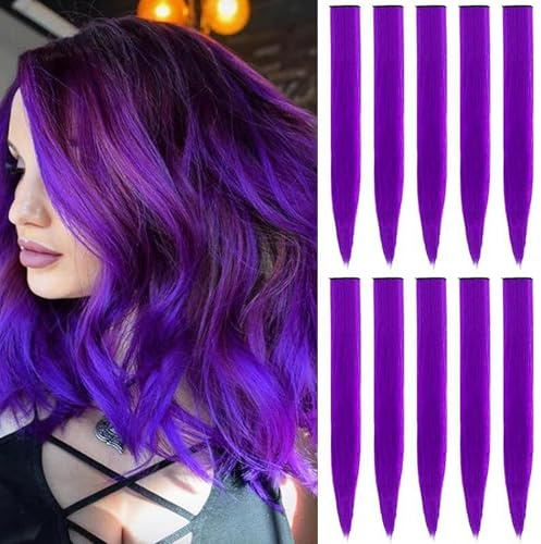 10 capelli viola da 55 cm, capelli sintetici viola scuro, viola, extension perfette per Halloween, cosplay e feste