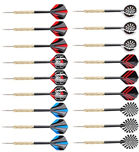 POENVFPO Steel Tip Dart med Trevliga Flygningar, Lämplig för Alla Spelare, Anpassade Spår för Stabil Kontroll, Inkluderar 18 X Dart Rod för Spel