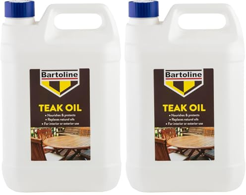 Bartoline Teak Oil 5 L, Deep Penetrating Wood Oil for Outdoor and Indoor Furniture, Garden Furniture, Hardwood Protection and Teak Care (Pack of 2)