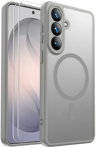 for Samsung Galaxy S26 Case Magnetic Shockproof, Full Camera Protection, Fit for MagSafe, with Screen Protector X2, Translucent Anti-Fingerprint Case for Samsung Galaxy S26 (Gray)