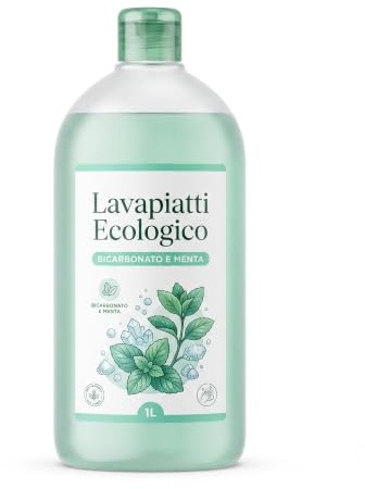 Lavapiatti Ecologico Concentrato 1L (Equivalente 2L) – Biodegradabile >90% – Dermatologicamente Testato – 4 Profumazioni Naturali – Ricarica Grande – LEMAG SRL (BICARBONATO E MENTA)