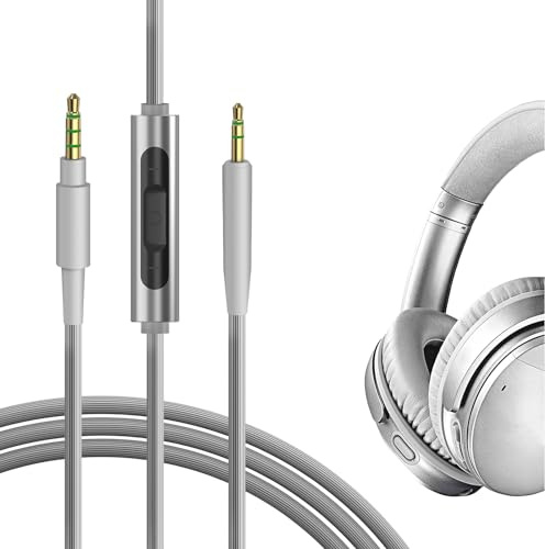 GEEKRIA QuickFit Audio Kabel Kompatibel mit Bose QC45, QC35 II, QC25, 700, SoundLink II Cable Kopfhörer, 2.5mm AUX Ersatz-Stereokabel mit Inline-Mikrofon und Lautstärkeregler (1.2m)