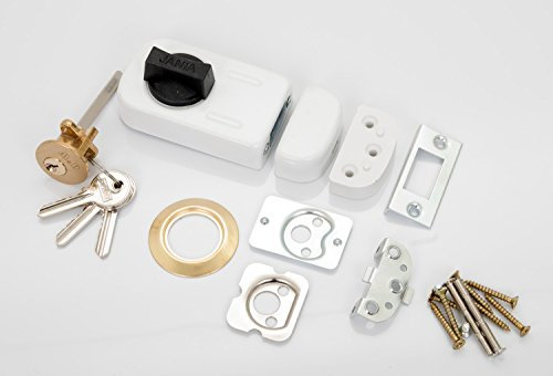 Kastenschloss Türzusatzschloss Zusatzschloss 50/60 Außenzylinder Drehknauf Weiss Z253