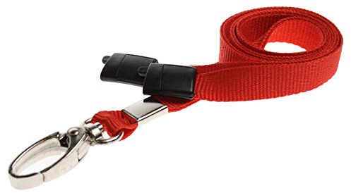 ALG ID Cards® Breakaway-snodd i vanlig färg med säkerhetsbrytning | rött halsband med metallklämma | snodd för kort med korthållare (röd nyckelband)