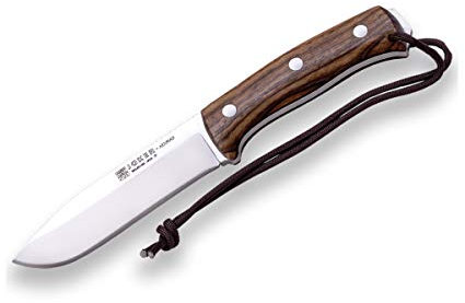 Joker Jagdmesser Nomad CN125, Walnussholzgriff, Klinge 12,7 cm aus SANDVIK 14C28N Stahl, braune Lederscheide, mit 200 cm Parakord, Werkzeug zum Angeln, Jagen, Camping und Wandern