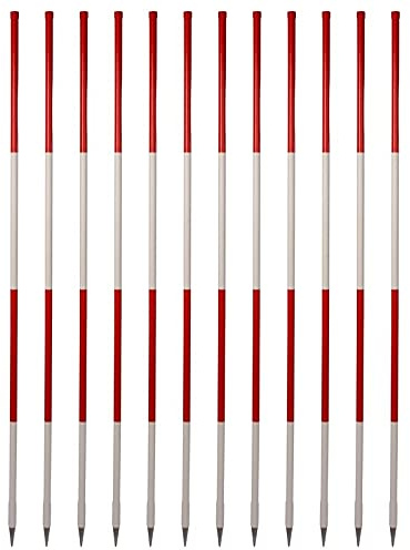 Stahlrohr-Fluchtstäbe (12 Stück) - Bau-Qualität - 2.00 m - rot/weiß - runde Stahlspitze