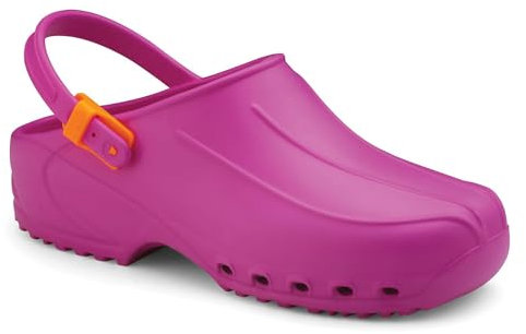 Gima - Zuecos Profesionales Ultraligeros con Cordón, Unisex, Anatómicos, Antideslizantes, Antishock, Antiestático, Parte Superior No Perforada, Suela Perforada, Color Fucsia, Talla EU 39, 1 Par