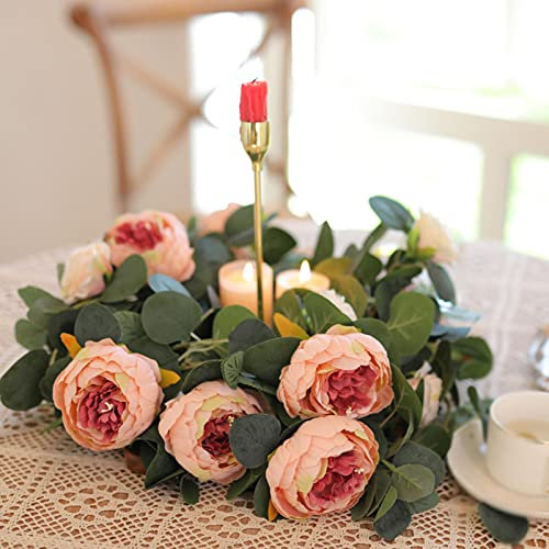 GoodLuck Gefälschte Pfingstrose Rose Vines Künstliche Blumen Girlande Vintage Eukalyptus Hängepflanze für Hochzeit Bogen Tür Party Decor