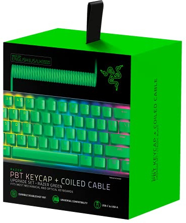Razer Upgrade-Set mit PBT Tastenkappen + Spiralkabel (120 Doubleshot PBT Tasten, USB-C auf USB-A Kabel, geflochtenes Faserkabel) US Layout | Grün