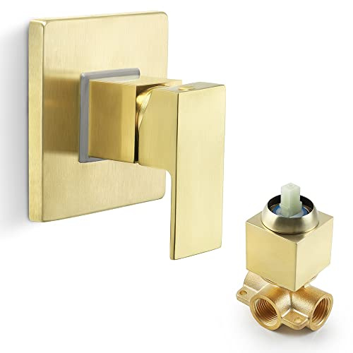 SKOWLL Shower Valve Kit Brushed Gold Shower Handle Valve Trim Kit, Wall Mount Single Function Shower Mixer Control Valve Kit Rough-in Valves Included