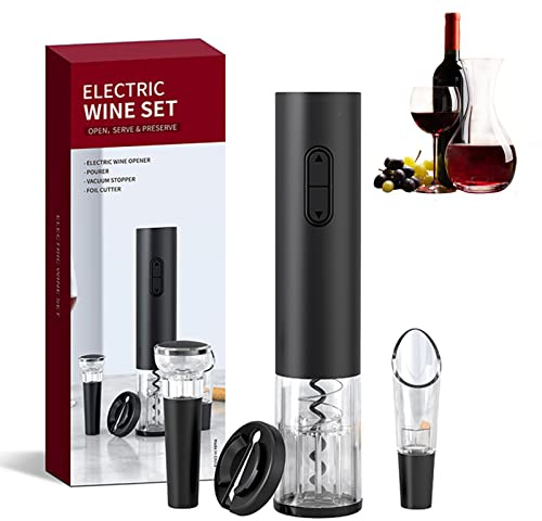 Electric Wine Opener Set, Battery Operated Wine Bottle Opener with Foil Cutter, Wine Pourer and Vacuum Stopper, Automatic Corkscrews for Wine Bottles Kit for Christmas Gift Home Kitchen Bar