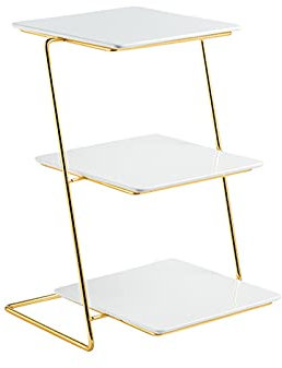 Alzatina per dolci Cake 3-Tiere Stand Bianco Dispositivo di visualizzazione della torta in ceramica Bianco Tavolo da sposa Tavolo da dessert Elegante ferro battuto Cupcake Stand Torta Vassoio Alzata p