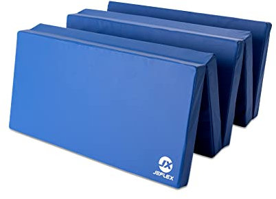 Jeflex - Blaue klappbare Weichbodenmatte & Turnmatte 250 x 100 x 8 cm Made IN Germany/Faltbare Gymnastikmatte/platzsparende Fitnessmatte & Faltbare Yogamatte/Dicke Sportmatte für Kinderzimmer