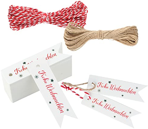 jijAcraft Weihnachtsgeschenkanhänger, Frohe Weihnachten Kraftpapier Etiketten, 100 Stück Merry Christmas Geschenk Anhänger mit Schnur, für Weihnachten Dekoration Geschenke Verpackung