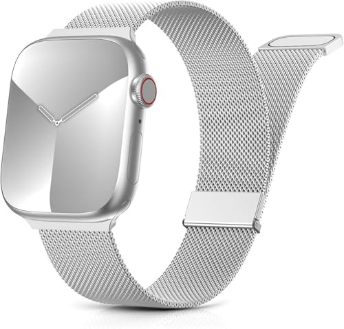 Yoohoo Milanese Loop for Apple Watch Straps 44mm 45mm 46mm 49mm Women & Men | Dual Magnetic Clasp,Adjustable Metal Bands for iWatch Series 11 10 9 8 7 6 5 4 2 1 SE2 SE3 Ultra2 Ultra3,Silver