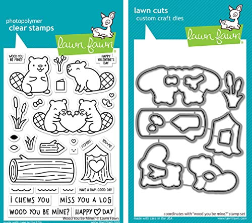 Lawn Fawn - Wood You Be Mine? - Stempel-Set und Stanzformen-Set - 2-teiliges Set
