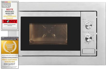 Exquisit® Microondas Encastrable 20L, 800W, Acabado en Inox, Interior Inoxidable, 5 Niveles de Potencia, Función Descongelación, Plato Giratorio de 25,5 cm, Medidas (38,4 x 59,5 x 36,6 cm)