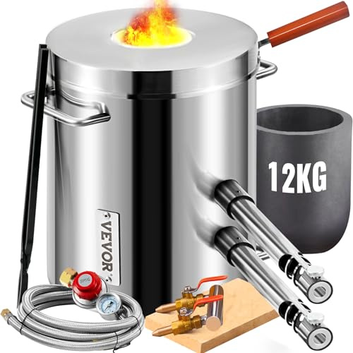 VEVOR Kit di Forno Fusorio a Gas Propano Capienza 12kg Temperatura Massima 1482℃ Corpo di Forno in Acciaio Inox per Metalli Fabbri Raffinerie, Kit di Forno di Fusione con Bruciatore a Propano 30 PSI