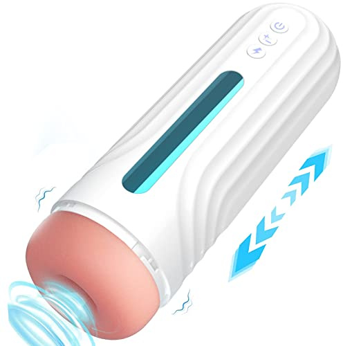 Sumeber Automatische Elektrischer Masturbator Handfrei Cup mit 7 Stoßfunktion Teleskopfunktion und Vibration Massagefunktion, Penis Stimulator mit 3D Silikon Vagina, Masturbieren für Männer Weiß