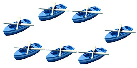 NUOBESTY 7 Set Mini Resin Boat Model with Paddles for Beach Scene Decoration Diy Miniature Beach Landscaping Kit Blue Boat Home Decor for Sandboxes and Miniature Gardens