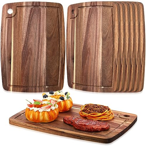 Roshtia 6 Pieces Acacia Wood Cutting Board 14 x 10 Kitchen Wooden Chopping Board Reversible Charcuterie Serving Tray Butcher Block Cutting Tray for Meat Cheese Vegetables Fruit(Elegant)
