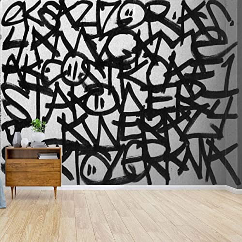 Papier Peint Panoramique Graffiti Noir Et Blanc Papier Peint 3D Intissé Decoration Murale Chambre Salon
