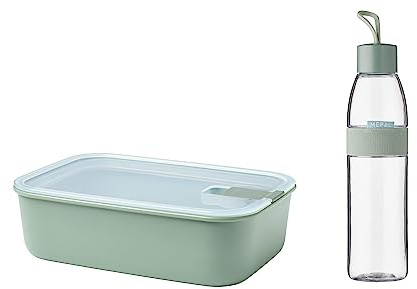 Mepal Easy to Go Set - EasyClip Food Storage Container 1500 ml + Ellipse 700 ml Drinking Bottle - Nordic Sage - Shatterproof Material - Leak-Proof - Dishwasher Safe - Ideal for Gym and Office