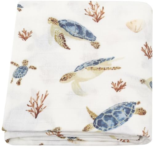 LifeTree Baby Swaddle Blanket, 70% Viscose from Bamboo and 30% Cotton Muslin Swaddles Blankets Boys Girls, Sea Turtle Swaddling Blanket for Newborn, Super Soft Large 47 x 47