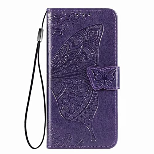 JIAFEI Compatible para Funda Motorola Moto G84 5G, Multa Relieve Mariposa Billetera de Tipo Libro Carcasa, Violeta Oscuro