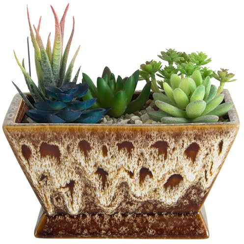 ARTKETTY Plant Pots - Large Succulent Planters Pots with Drainage, Ceramic Pots for Indoor Outdoor Cactus Plants Glazed Bonsai Flower Planter Container for Desk Windowsill Decor