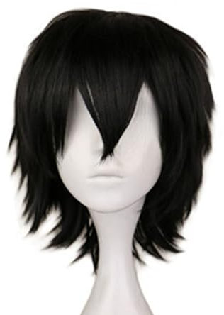 SKHAOVS Black Short Wig - Unisex Anime Cosplay for Women and Men, Synthetic Straight Wig
